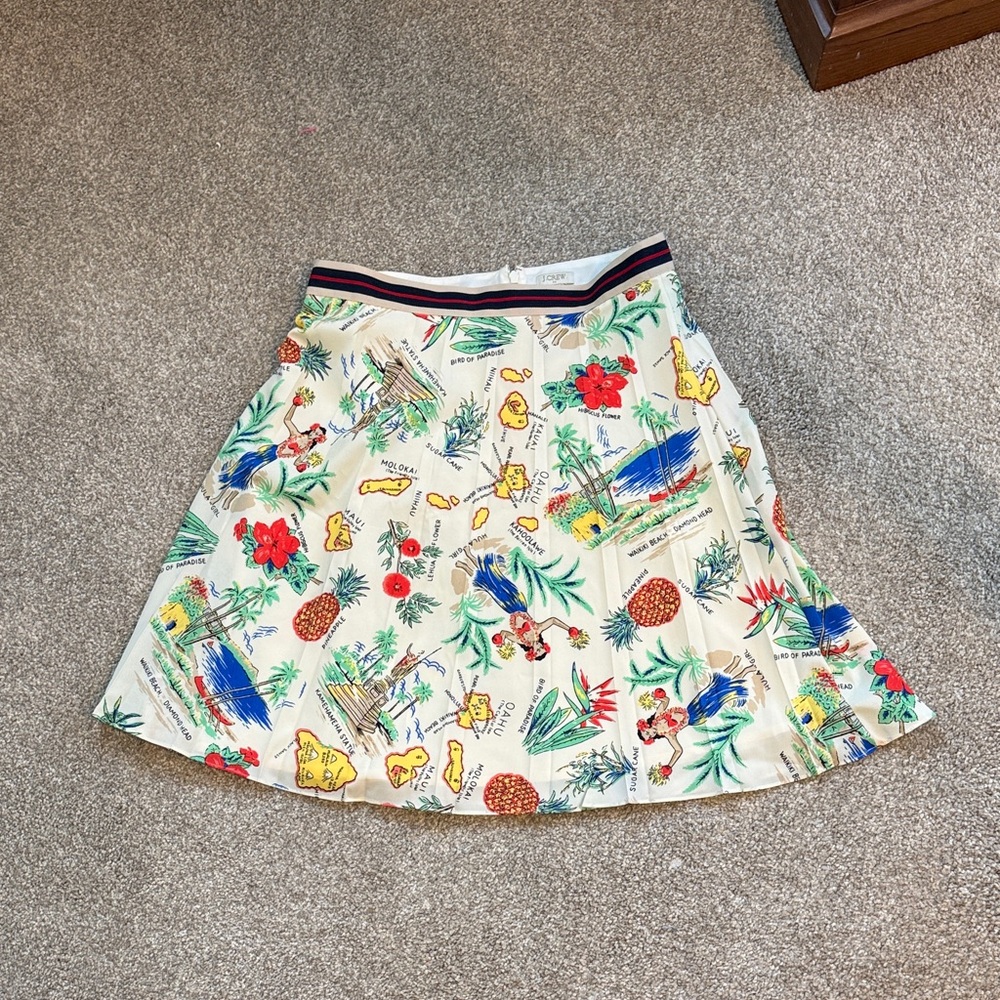 J. Crew Cream Tropical-Print A-Line Skirt with Hawaiian Motifs